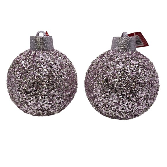 Ashland Other - Two (2) Ashland 7" Glitter & Sequin Lavender Ball Ornaments Christmas New Year